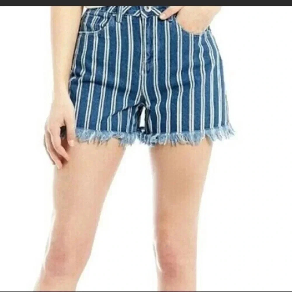 A Loves A Frayed Hem Shirts Striped Chambray Cutoff Denim New